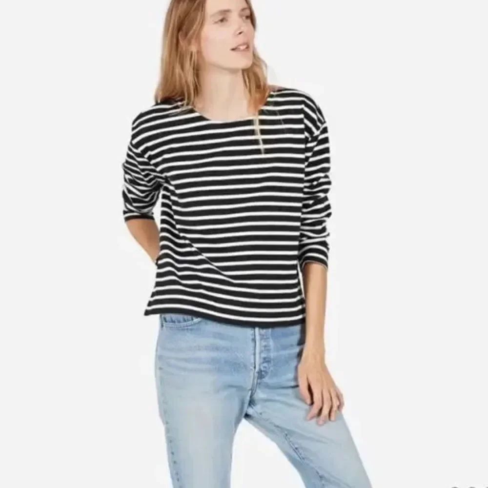 Brand New NWT Everlane The Boxy Striped Tee Black and White